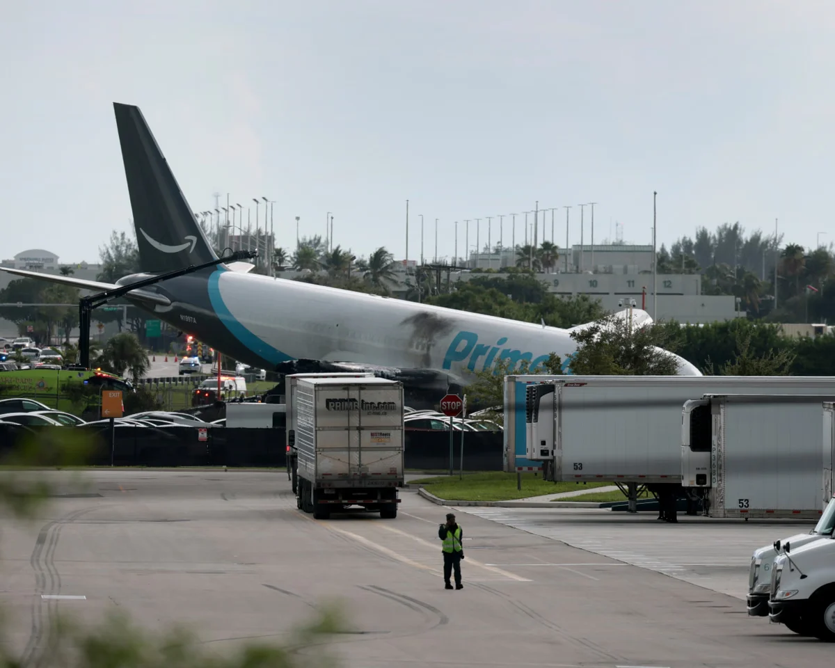 Amazon Cargo Plane Overruns Runway and Catches Fire at Miami International Airport